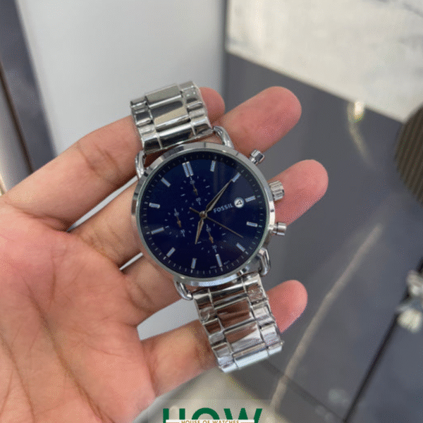 Blue Dial Silver Chronograph Watch for Men – Luxury Feel