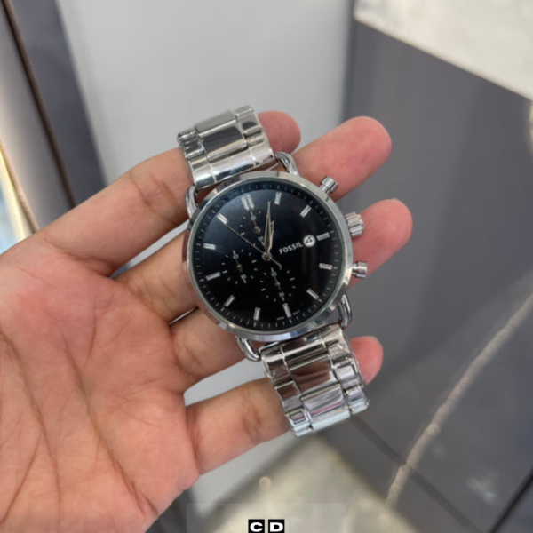 Black Dial Silver Chronograph Watch for Men – Elegant Look