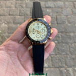 White Dial Gold Case Silicon Strap Stylish Watch For Men