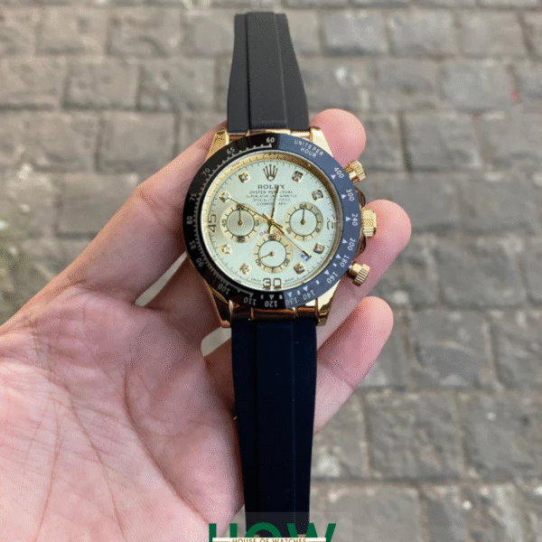 White Dial Gold Case Silicon Strap Stylish Watch For Men