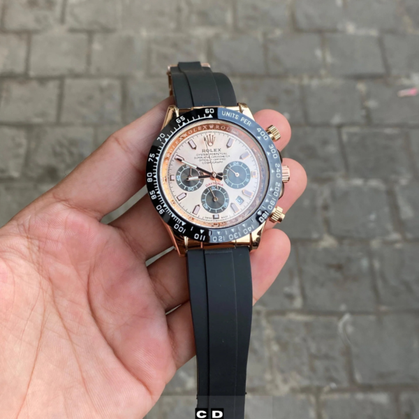 Rose Gold Dial Black Case Silicon Strap Stylish Watch For Men