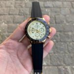 White Dial Gold Case Silicon Strap Stylish Watch For Men
