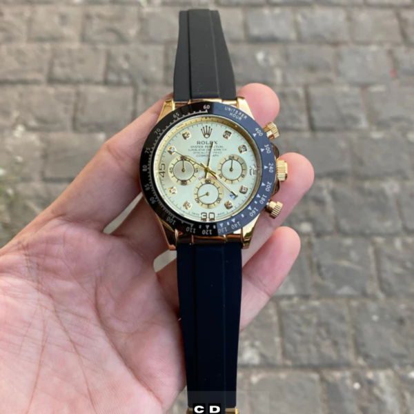 White Dial Gold Case Silicon Strap Stylish Watch For Men