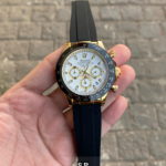 Black And White with Gold Case Silicon Strap Daytona Watch For Men