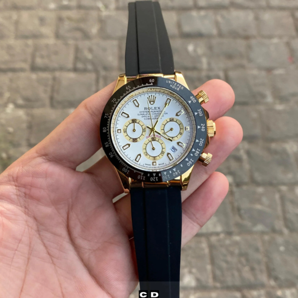 Black Dial Gold Case Silicon Strap Stylish Watch For Men