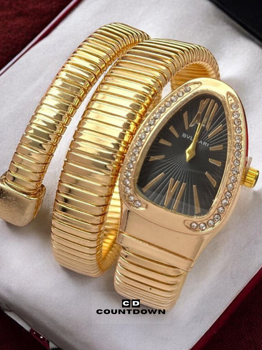 Image00001 Luxury Snake-Style Gold Case Black Dial Women’s Watch - Image 1