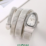 Luxury Snake-Style Silver Case White Dial Women’s Watch