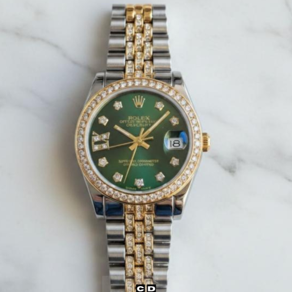Luxury Two-Tone Gold Green Dial Automatic-Style Women’s Watch