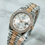Luxury Two-Tone Copper White Dial Automatic-Style Women’s Watch