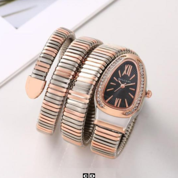Luxury Snake-Style Copper Case Black Dial Women’s Watch