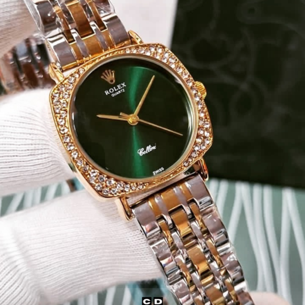 Elegant Two-Tone Case Green Dial Formal Women's Watch