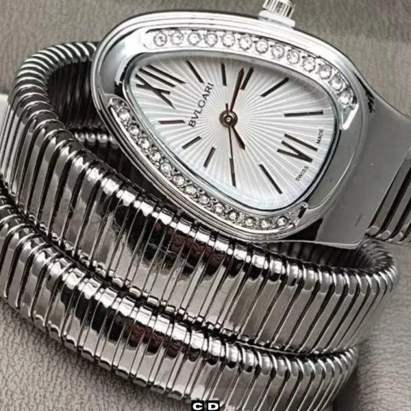 Luxury Snake-Style Silver Case White Dial Women’s Watch