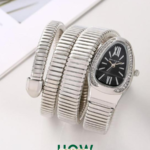 Luxury Snake-Style Silver Case Black Dial Women’s Watch