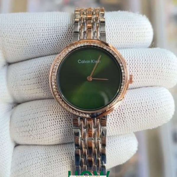 Designer Twisted Bezel Two-Tone Green Dial Watch