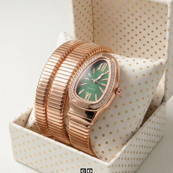 Luxury Snake-Style Copper Case Green Dial Women’s Watch