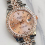 Luxury Two-Tone Copper Pink Dial Automatic-Style Women’s Watch