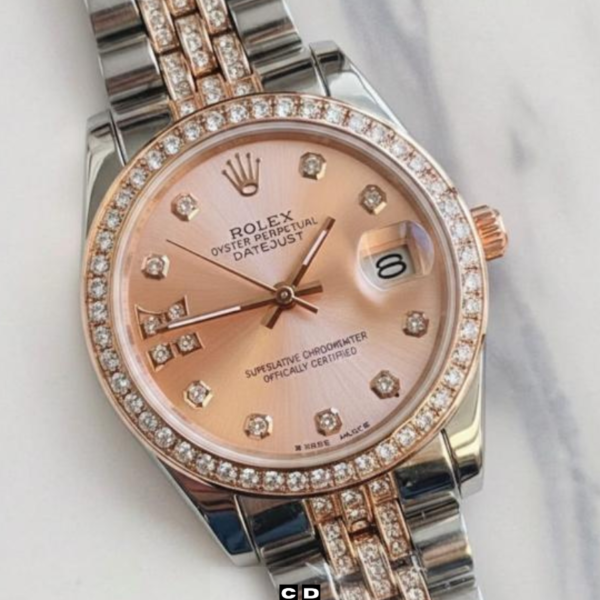 Luxury Two-Tone Copper Pink Dial Automatic-Style Women’s Watch