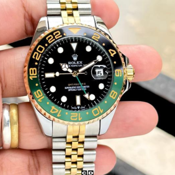 Luxury Black & Green Bezel Two-Tone Watch