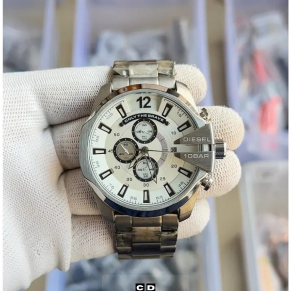 Luxury White Case Silver Dial Chronograph Watch