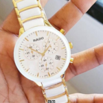 Elegant White & Gold Sports Chronograph