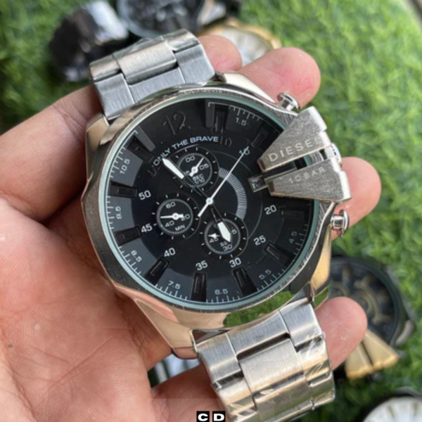 Luxury Black Case Silver Dial Chronograph Watch