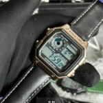 Golden Black Digital Leather Strap Watch