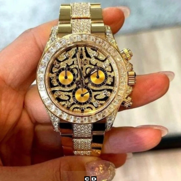 Luxury Gold Tiger Eye Chronograph Watch