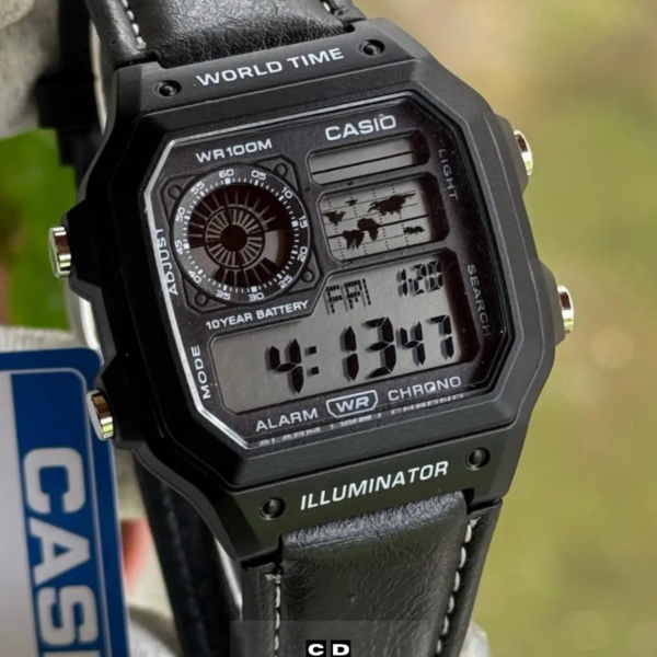 All Black Digital Leather Strap Watch